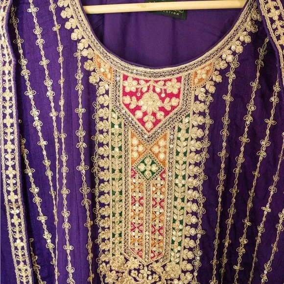 Woman salwar Chinnon Silk Party Wear  Embroidered Suit 44 XXl - Picture 11 of 12